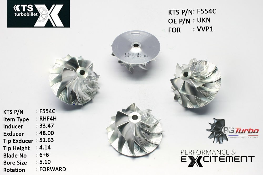 Turbo ROUE FORGÉE MFS PERFORMANCE - 6+6 PALES - INDUCER : 33,47 - EXDUCER : 48 - TYPE : RHF4HANGLE : 60° - ROTATION : Forward - SUPER BACK : 1,26 - BORE SIZE : 5,1
